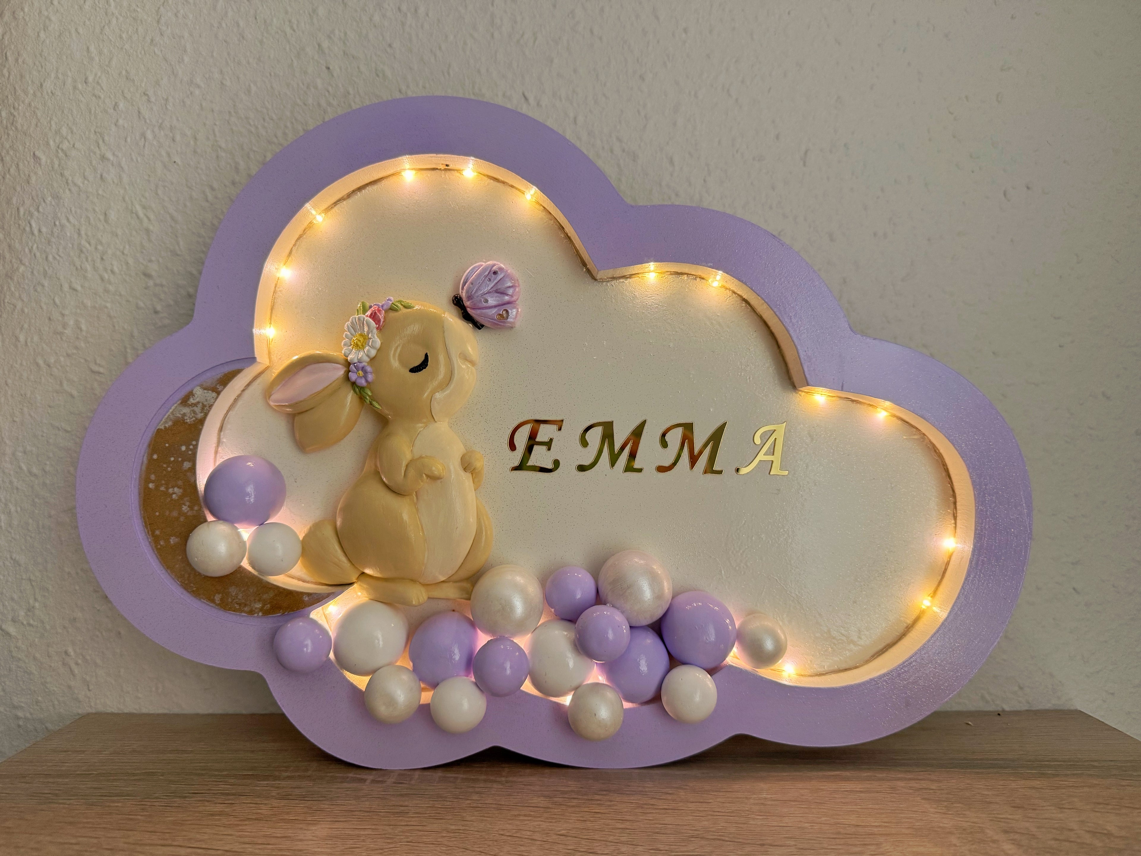 3D-lampe med skyform og kanin